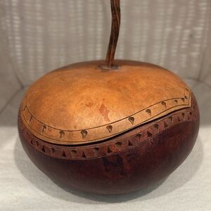 Decorative carved gourd from 1982 from Santa Fe New Mexico. Vintage.